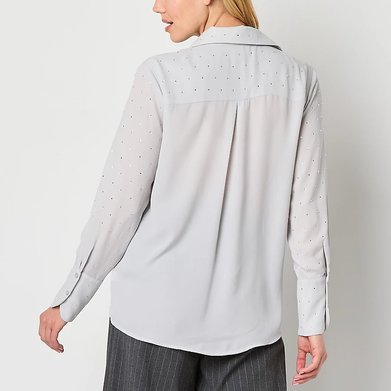Worthington Womens Cuffed Long Sleeve Regular Fit Button-Down Shirt