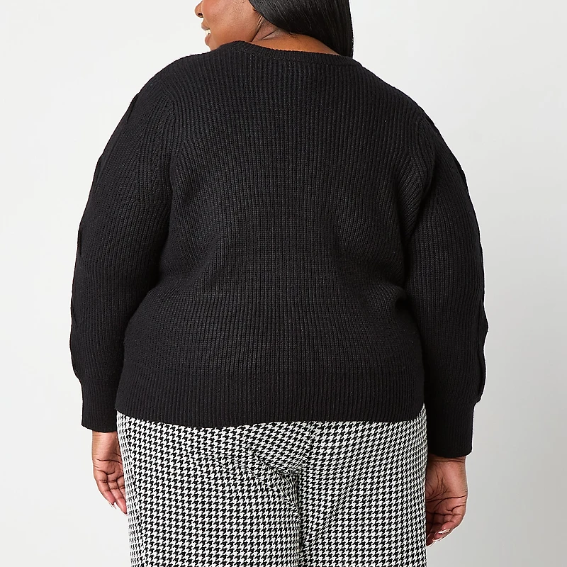 Liz Claiborne Plus Womens Crew Neck Long Sleeve Pullover Sweater