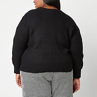 Liz Claiborne Plus Womens Crew Neck Long Sleeve Pullover Sweater