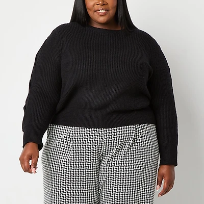 Liz Claiborne Plus Womens Crew Neck Long Sleeve Pullover Sweater