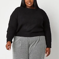 Liz Claiborne Plus Womens Crew Neck Long Sleeve Pullover Sweater