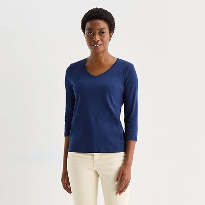 St. John's Bay Womens Tall V Neck 3/4 Sleeve T-Shirt