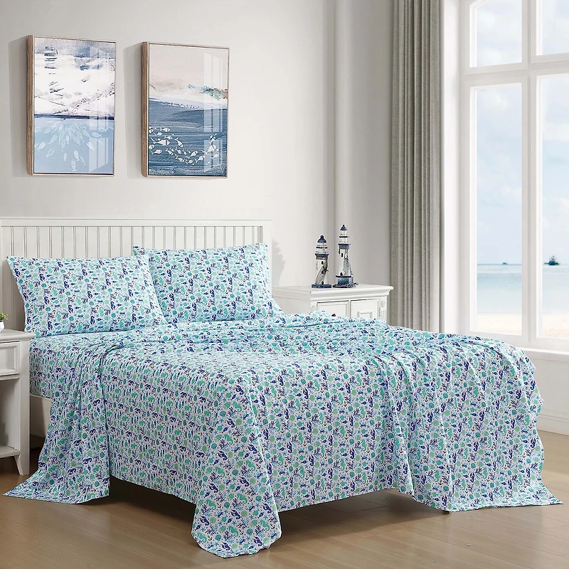 Beatrice Home Fashions Coastal Print Sheet Set
