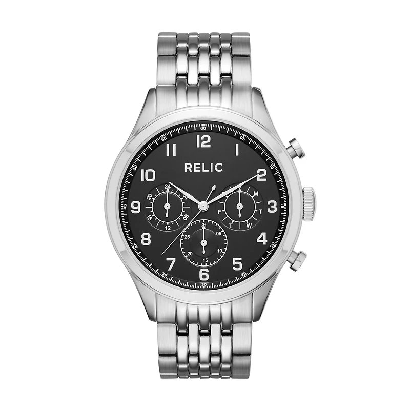 Relic By Fossil Mens Multi-Function Silver Tone Bracelet Watch Zr15883