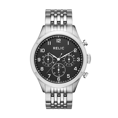 Relic By Fossil Mens Multi-Function Silver Tone Bracelet Watch Zr15883