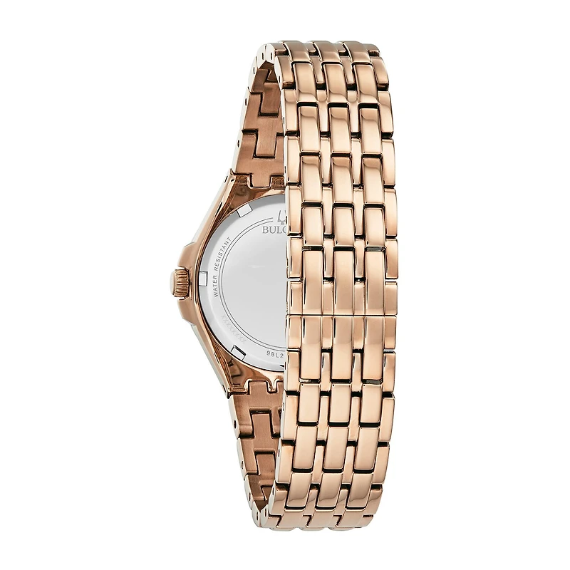 Bulova Phantom Womens Crystal Accent Rose Goldtone Stainless Steel Bracelet Watch 98l268