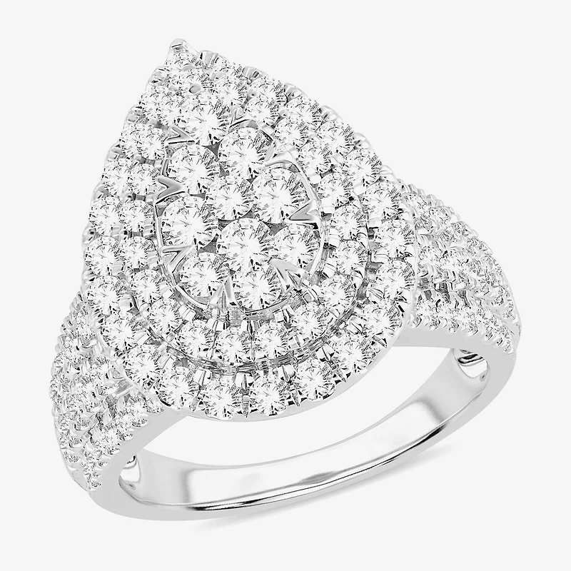Signature By Modern Bride Womens 2 CT. T.W. Natural White Diamond 10K Gold Pear Side Stone Halo Engagement Ring
