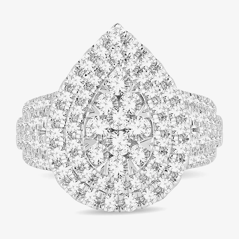 Signature By Modern Bride Womens 2 CT. T.W. Natural White Diamond 10K Gold Pear Side Stone Halo Engagement Ring