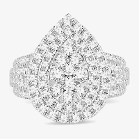 Signature By Modern Bride Womens 2 CT. T.W. Natural White Diamond 10K Gold Pear Side Stone Halo Engagement Ring