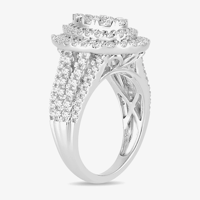 Signature By Modern Bride Womens 2 CT. T.W. Natural White Diamond 10K Gold Pear Side Stone Halo Engagement Ring