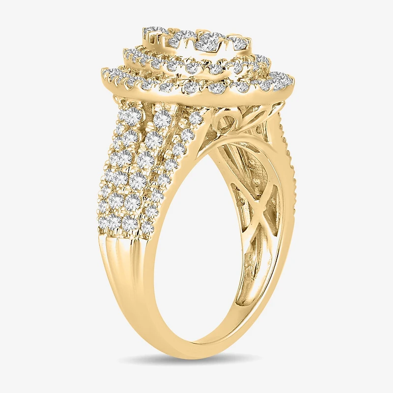 Womens / CT. T.W. Natural White Diamond 10K Gold Pear Side Stone Halo Engagement Ring