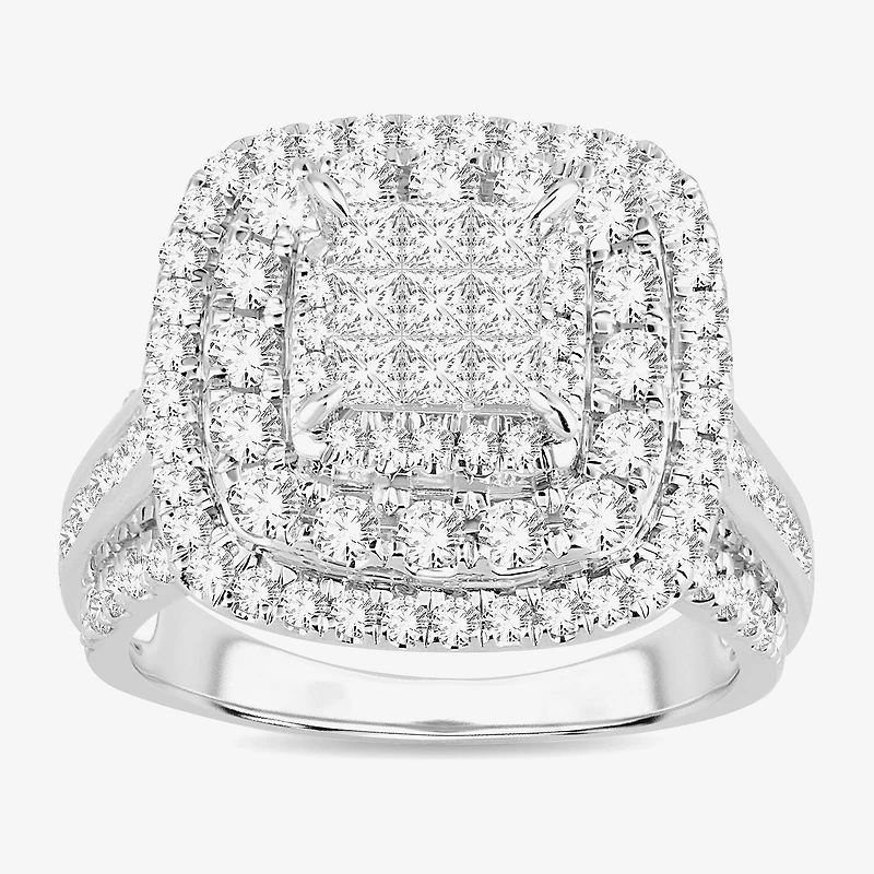 Womens /2 CT. T.W. Natural White Diamond 10K Gold Cushion Side Stone Halo Engagement Ring