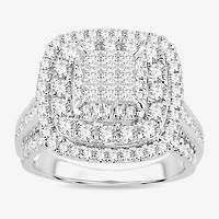 Womens /2 CT. T.W. Natural White Diamond 10K Gold Cushion Side Stone Halo Engagement Ring