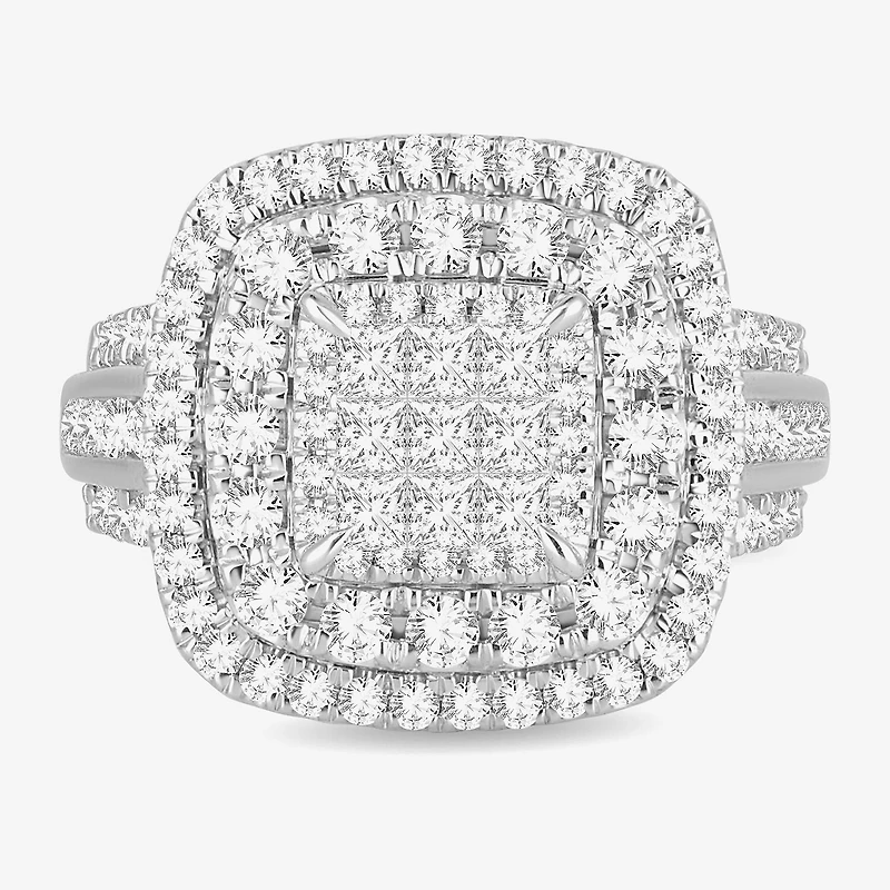 Womens /2 CT. T.W. Natural White Diamond 10K Gold Cushion Side Stone Halo Engagement Ring