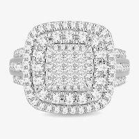 Womens /2 CT. T.W. Natural White Diamond 10K Gold Cushion Side Stone Halo Engagement Ring