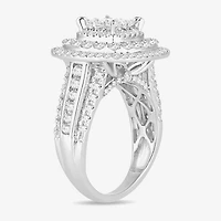 Womens /2 CT. T.W. Natural White Diamond 10K Gold Cushion Side Stone Halo Engagement Ring
