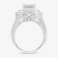 Womens /2 CT. T.W. Natural White Diamond 10K Gold Cushion Side Stone Halo Engagement Ring