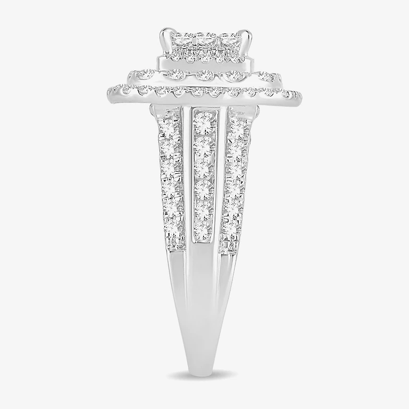 Womens /2 CT. T.W. Natural White Diamond 10K Gold Cushion Side Stone Halo Engagement Ring