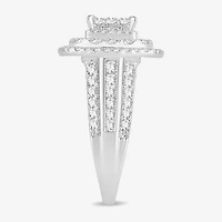 Womens /2 CT. T.W. Natural White Diamond 10K Gold Cushion Side Stone Halo Engagement Ring