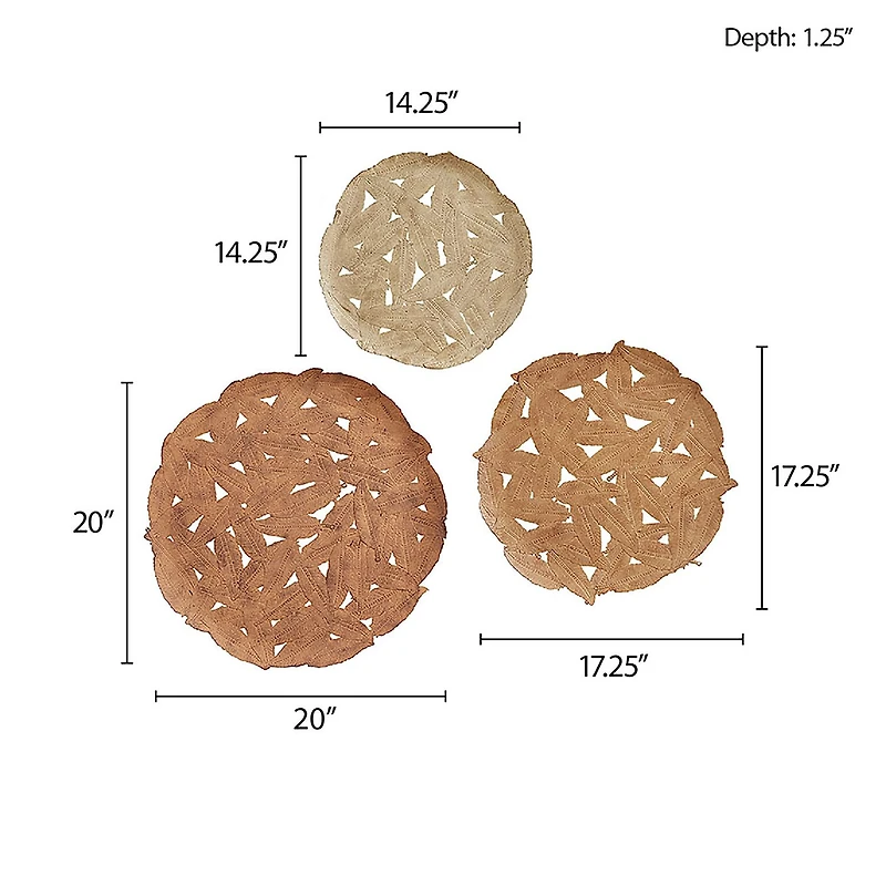 Madison Park Rosalie Textured Feather Metal Disc 3-pc. Wall Art Set
