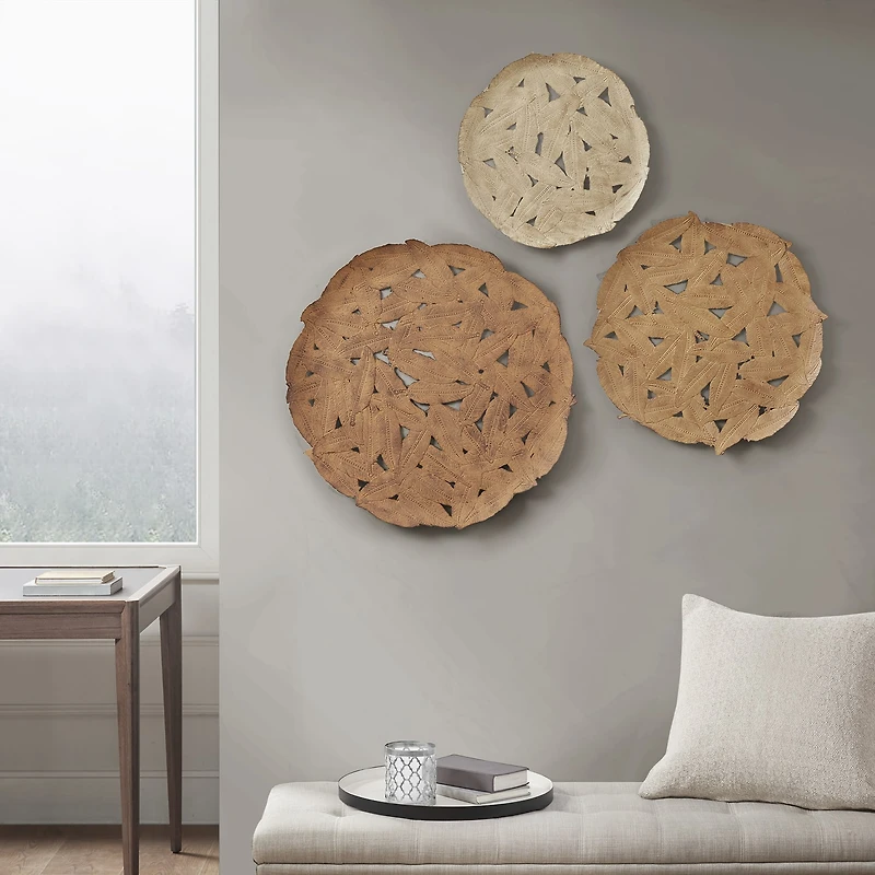 Madison Park Rosalie Textured Feather Metal Disc 3-pc. Wall Art Set