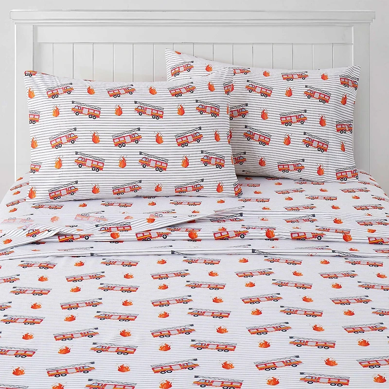 Sweet Home Collection™ Fire Trucks Microfiber Wrinkle Resistant Kids Sheet Set