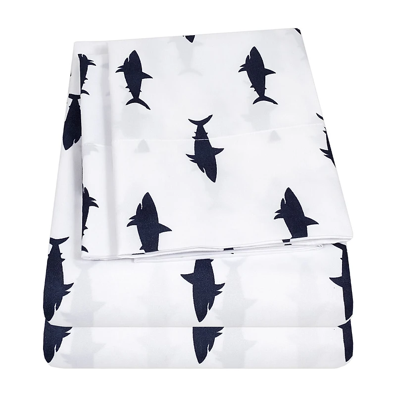 Sweet Home Collection™ Swimming Sharks Microfiber Wrinkle Resistant Kids Sheet Set