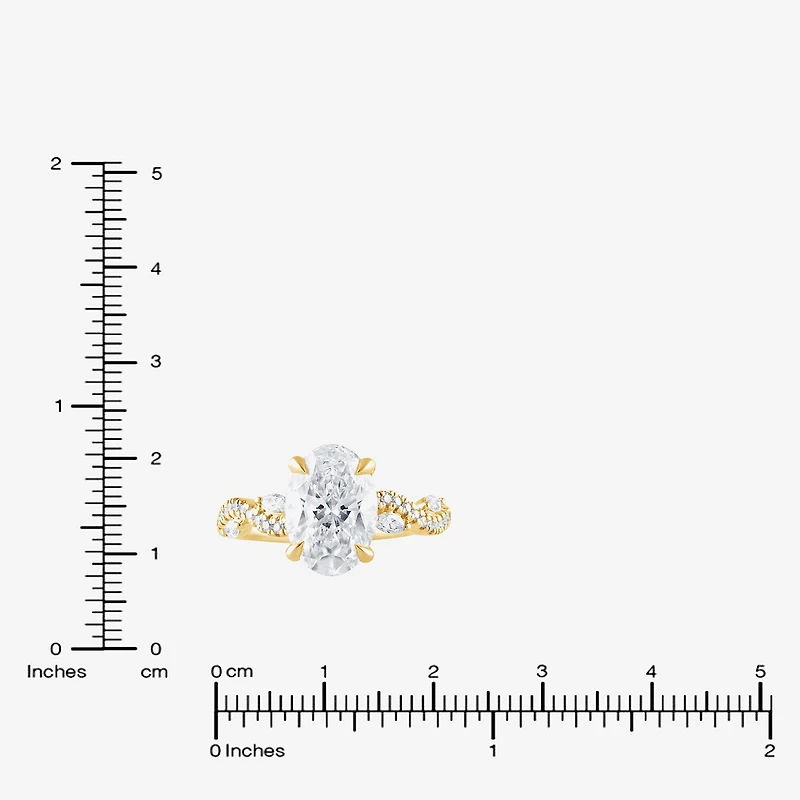 Signature By Modern Bride (F / Vs2) Womens 3 1/4 CT. T.W. Lab Grown White Diamond 14K Gold Oval Side Stone Engagement Ring