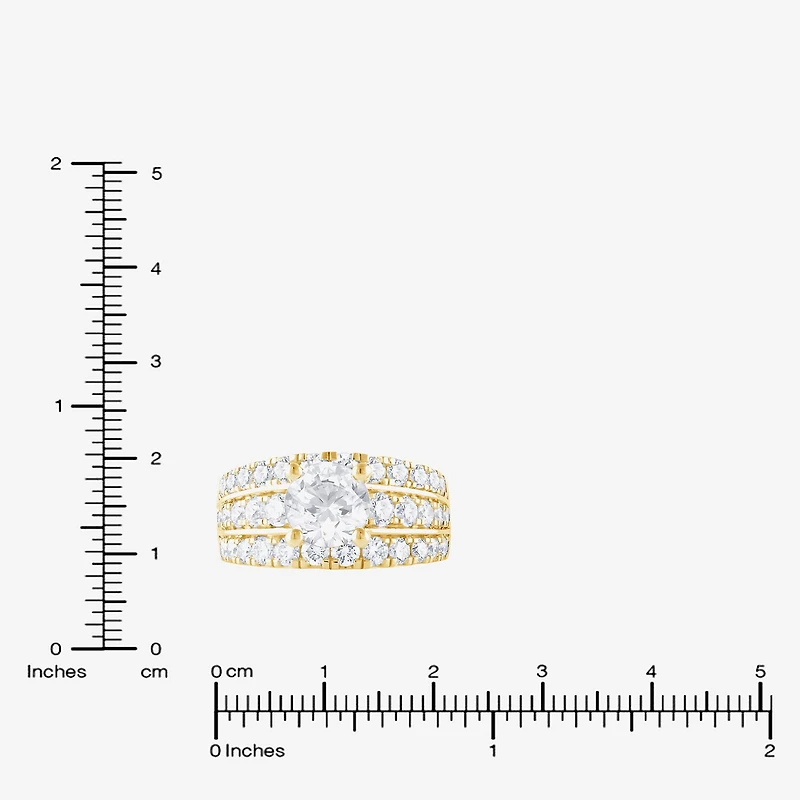 (F / Vs2) Womens 3 1/3 Ct. T.W. Lab Grown White Diamond 10K Gold Round Side Stone Engagement Ring