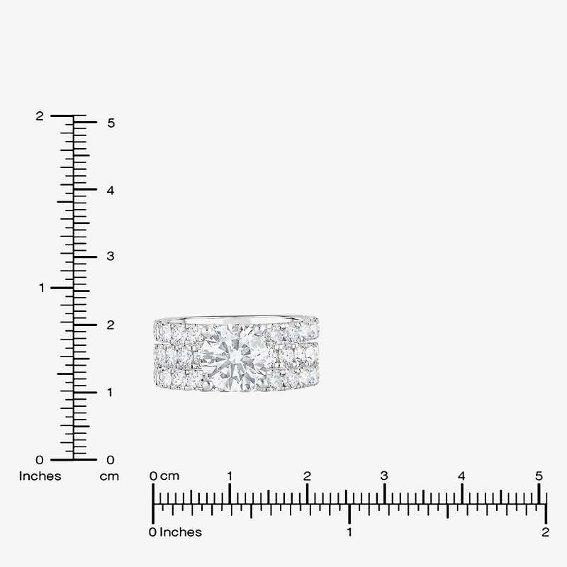 (F / Vs2) Womens 5 CT. T.W. Lab Grown White Diamond 14K Gold Round Side Stone Engagement Ring