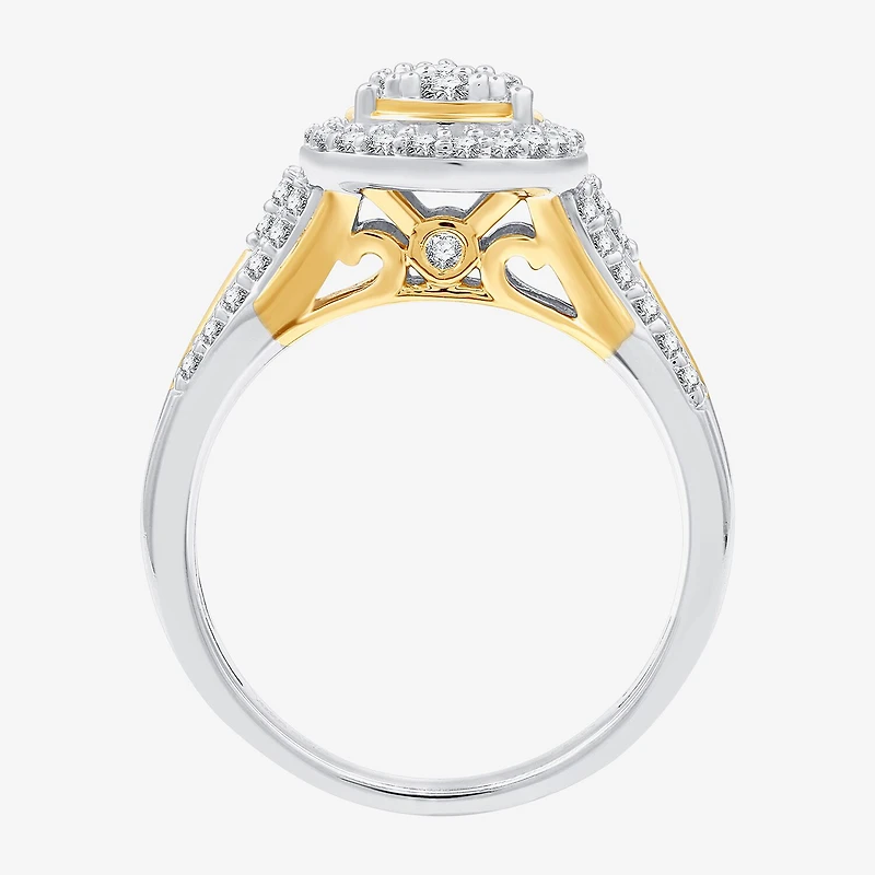 (H-I/I1) Womens 3/4 CT. T.W. Lab Grown White Diamond 14K Two Tone Gold Over Silver Pear Side Stone Halo Bridal Set