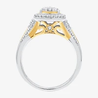 (H-I/I1) Womens 3/4 CT. T.W. Lab Grown White Diamond 14K Two Tone Gold Over Silver Pear Side Stone Halo Bridal Set