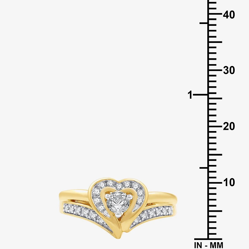 (H-I, I1) Womens 3/8 CT. T.W. Lab Grown White Diamond 14K Gold Over Silver Heart Engagement Ring