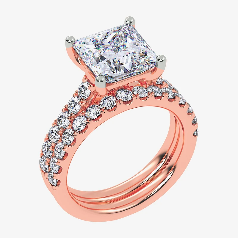 (G-H / Si1-Si2) Womens 4 CT. T.W. Lab Grown White Diamond 14K Gold Side Stone Bridal Set