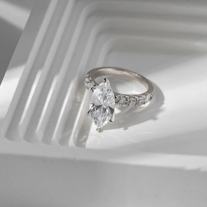 Diamonart Womens Cubic Zirconia Sterling Silver Marquise Side Stone Cocktail Ring