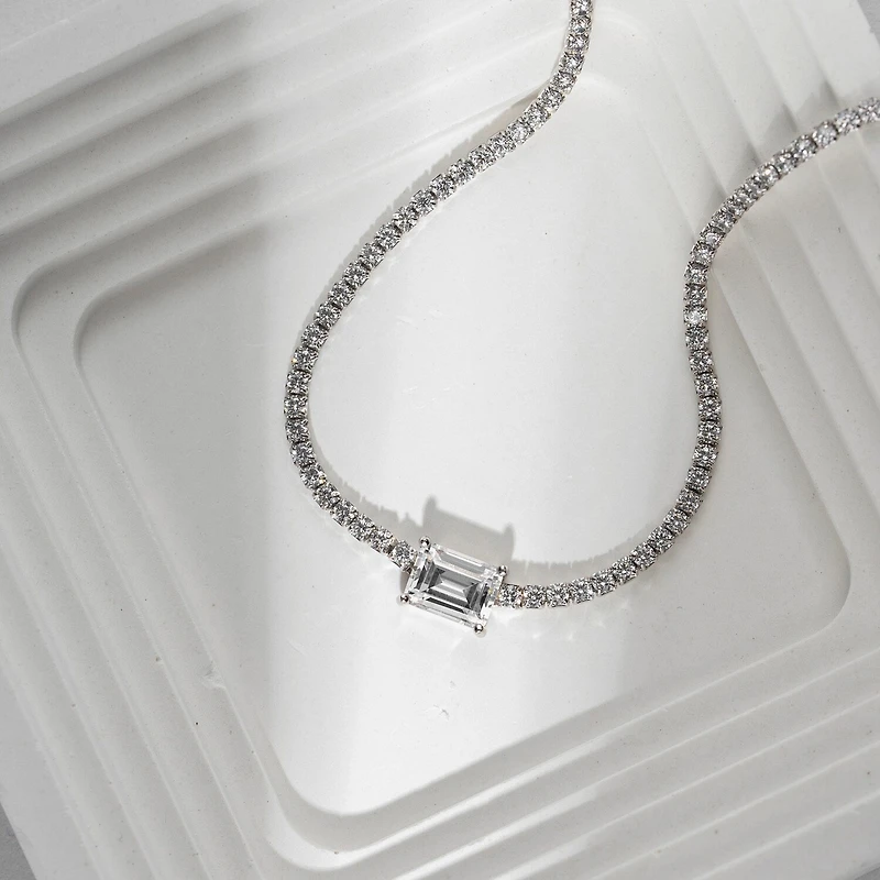 Diamonart Womens Cubic Zirconia Sterling Silver 15 Inch Tennis Necklace