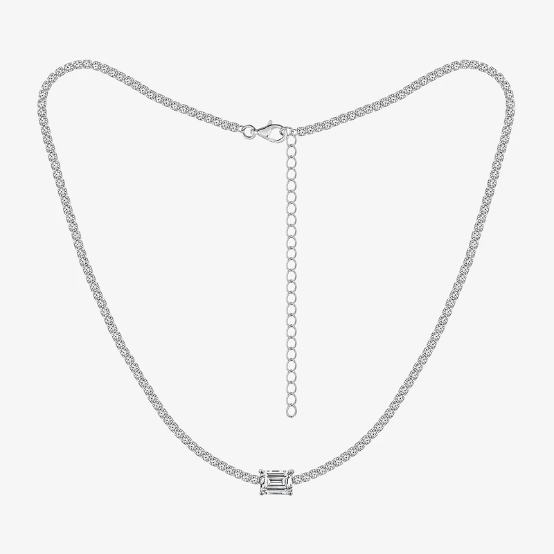 Diamonart Womens Cubic Zirconia Sterling Silver 15 Inch Tennis Necklace
