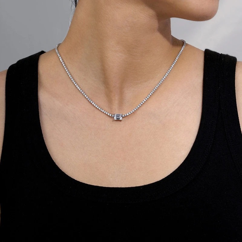 Diamonart Womens Cubic Zirconia Sterling Silver 15 Inch Tennis Necklace