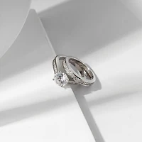 Diamonart Womens Cubic Zirconia Sterling Silver Round Side Stone Engagement Ring