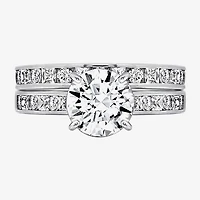 Diamonart Womens Cubic Zirconia Sterling Silver Round Side Stone Engagement Ring