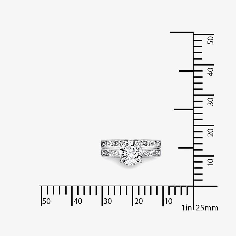 Diamonart Womens Cubic Zirconia Sterling Silver Round Side Stone Engagement Ring