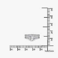 Diamonart Womens Cubic Zirconia Sterling Silver Round Side Stone Engagement Ring