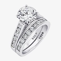 Diamonart Womens Cubic Zirconia Sterling Silver Round Side Stone Engagement Ring