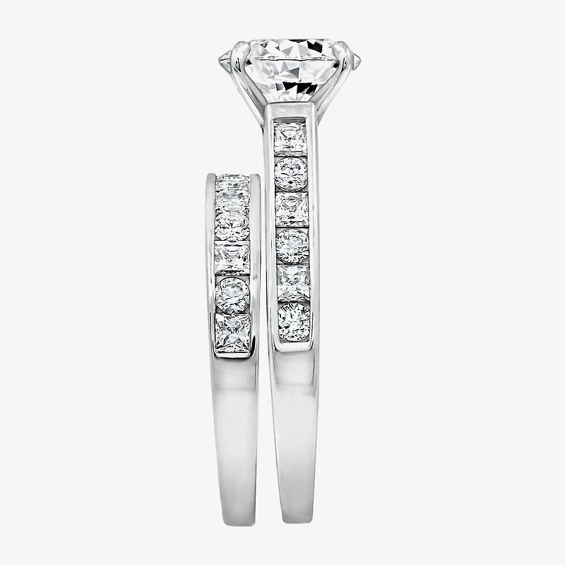 Diamonart Womens Cubic Zirconia Sterling Silver Round Side Stone Engagement Ring