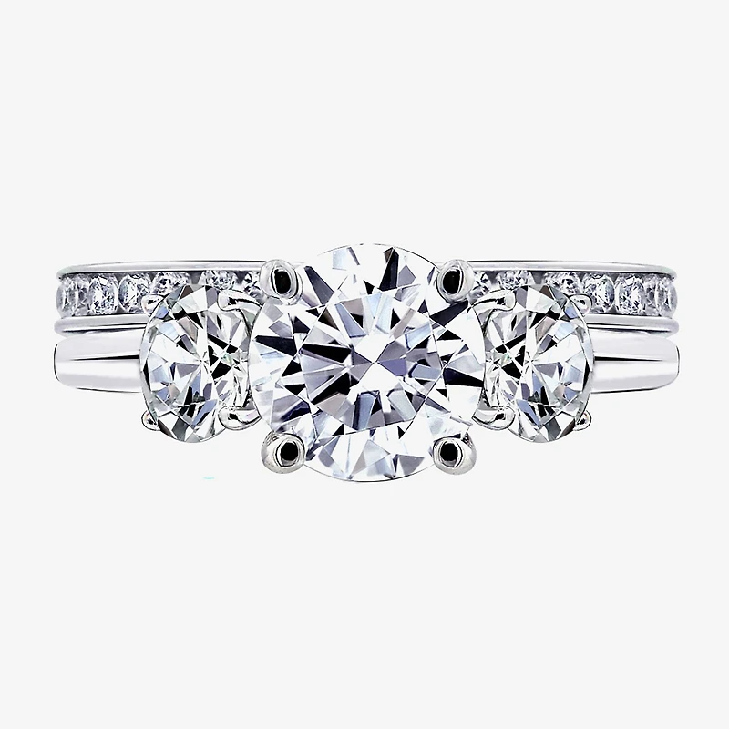 Diamonart Womens Cubic Zirconia Sterling Silver Round 3-Stone Engagement Ring