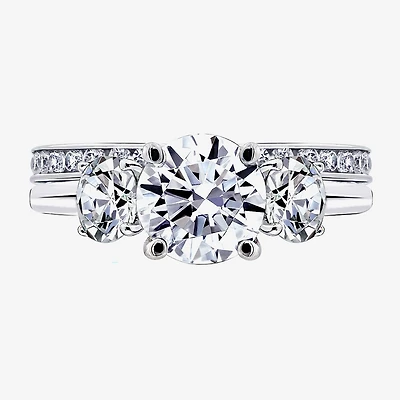 Diamonart Womens Cubic Zirconia Sterling Silver Round 3-Stone Engagement Ring