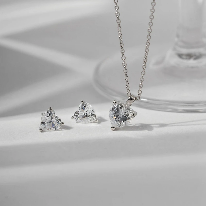 Diamonart Womens Cubic Zirconia Sterling Silver Heart 2-pc. Jewelry Set