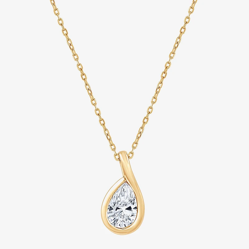 (G, Si1-Si2) Womens 1 CT. T.W. Lab Grown White Diamond 14K Gold Over Silver Pear 18 Inch Pendant Necklace