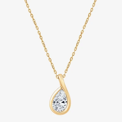 (G, Si1-Si2) Womens 1 CT. T.W. Lab Grown White Diamond 14K Gold Over Silver Pear 18 Inch Pendant Necklace