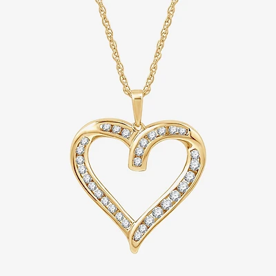(G, Si1-Si2) Womens 1/2 CT. T.W. Lab Grown White Diamond 14K Gold Over Silver Heart 18 Inch Pendant Necklace